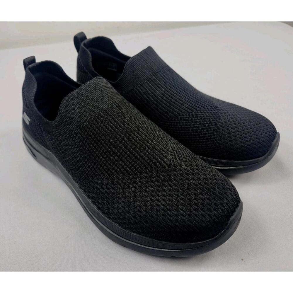 Skechers Womens 8W Black Memory Foam Stretch Fit Casual Loafer Slip On Shoes NEW